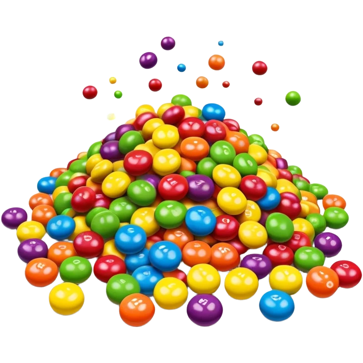 Skittles candy package spilling colorful round candies, rainbow colors emoji