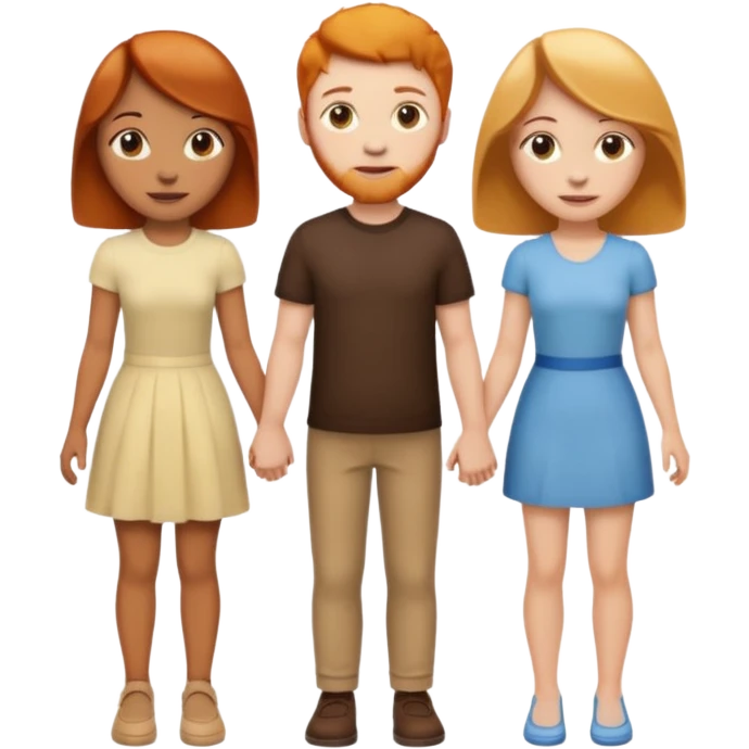 3 emojis holding hands, ginger girl on the left, brunette man in the middle, blonde on the right emoji