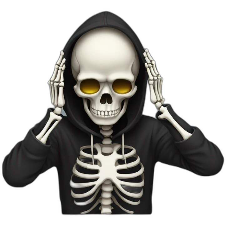Skeleton programmer in black hoodie with skeleton hands get facepalm emoji