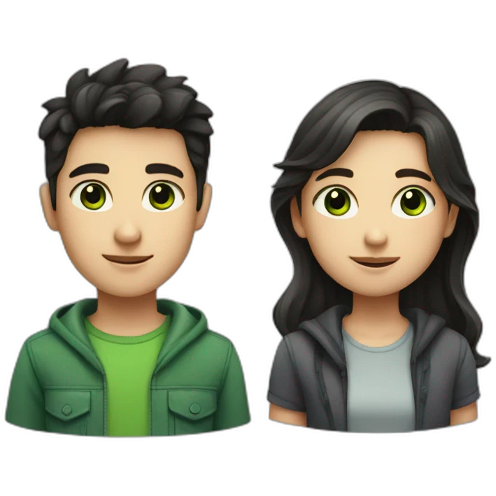 a boy with dark hair and dark eyes and a girl with green eyes and light hair emoji