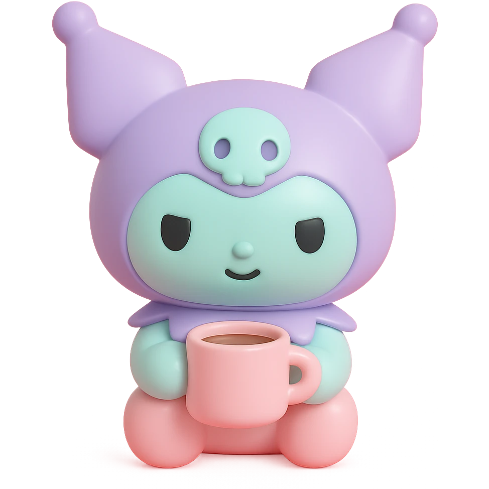 Kuromi character drinking coffee emoji