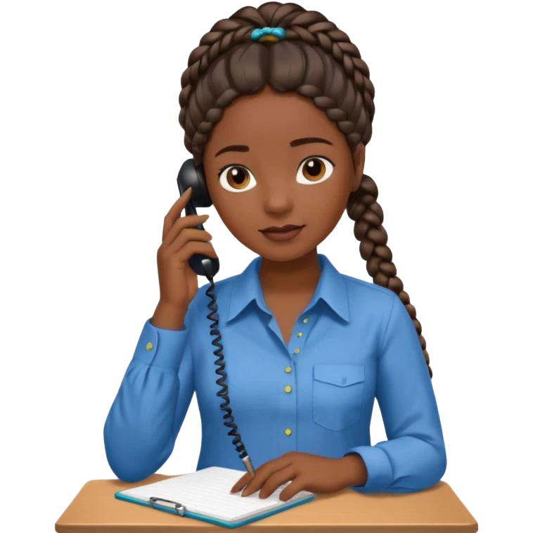 black girl on the phone with a notepad in colored formal shirt and braids emoji