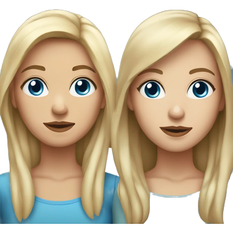 two women portrait one with long blonde hair and blue eyes the other with short brown hair and brown eyes  emoji