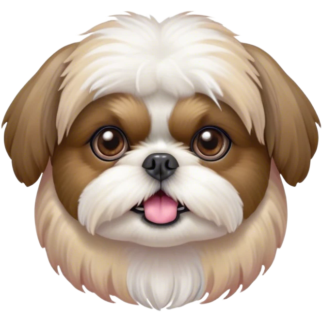Cinematic Comical Shih Tzu Portrait Emoji, Head cocked with a hilariously exaggerated, shocked expression and twinkling, comically wide eyes, showcasing a fluffy, luxurious fur in soft pastel tones, simplified yet whimsically detailed, glowing with a playful, sassy radiance, high shine, exuding a humorous and cheeky charm, styled with a soft glowing outline, capturing the essence of a Shih Tzu that looks as if it could burst into a fit of playful antics at any moment! emoji