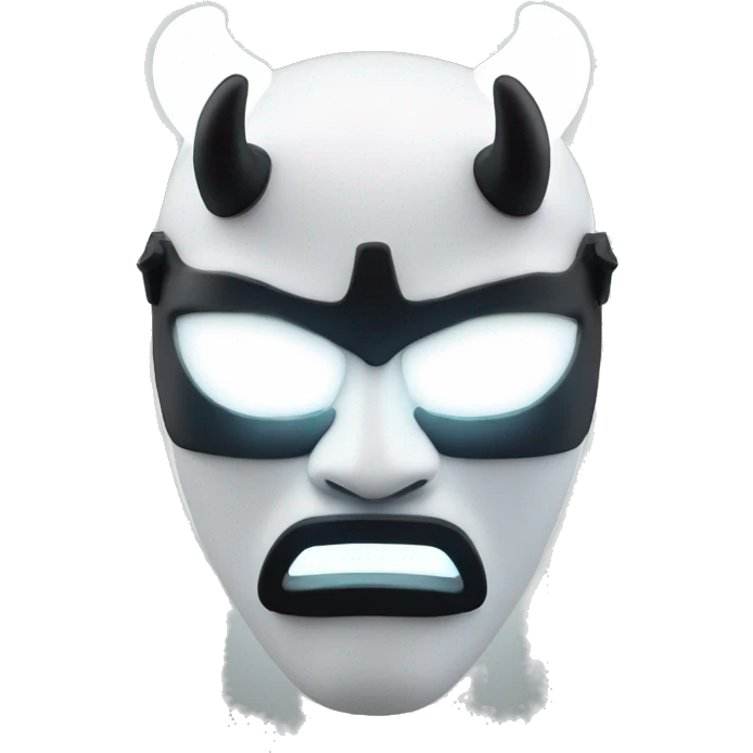 White oni mask with a cyberpunk white led twist. White glowing eyes, dark black horns. emoji