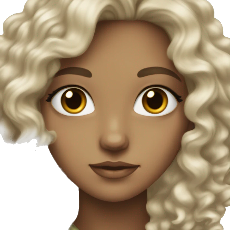 White girl long dark curly hair hazel eyes  emoji
