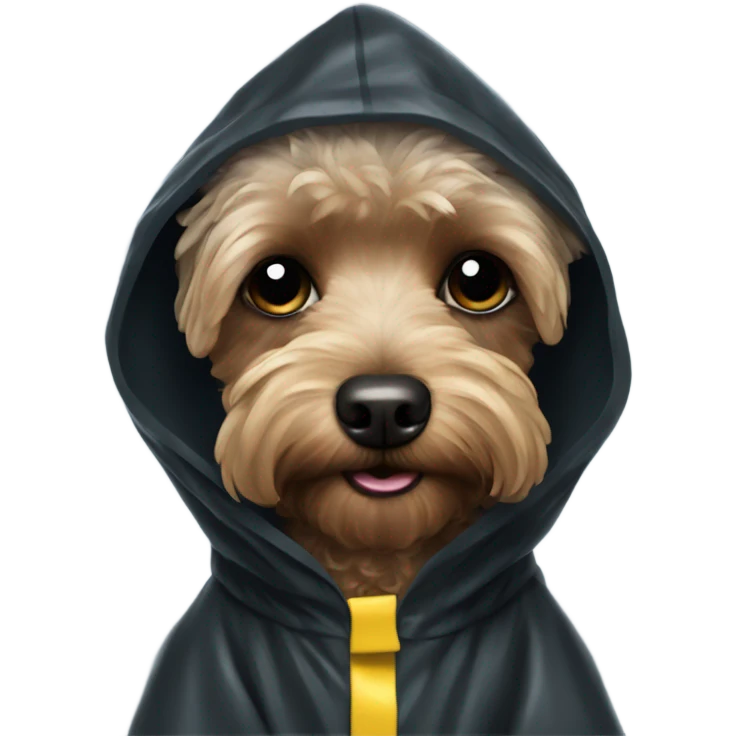 Black yorkipoodle in raincoat emoji