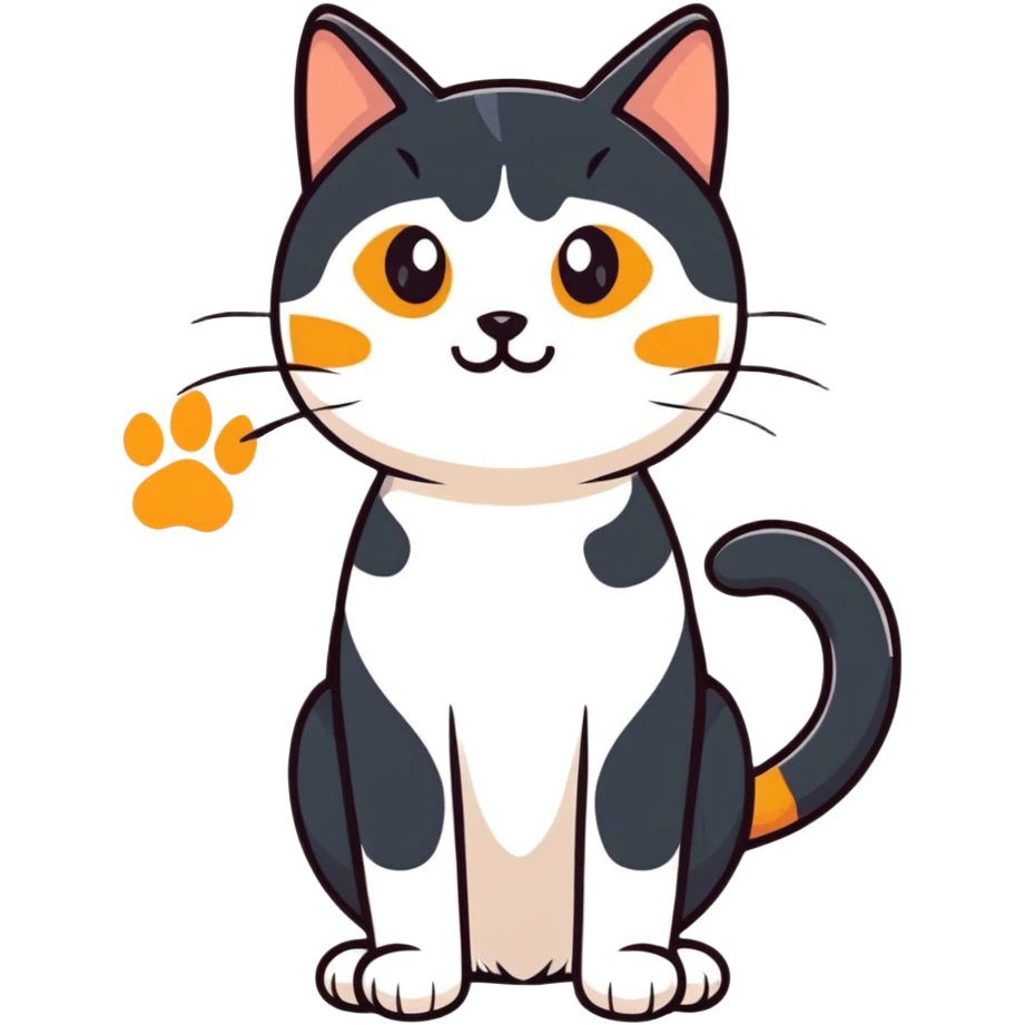 playful calico cat with paw up emoji