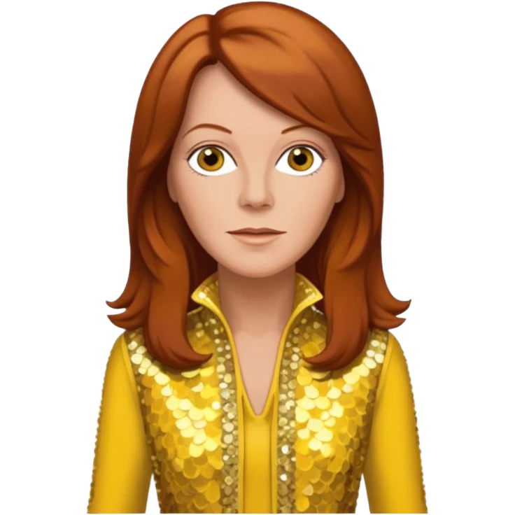 Anni-Frid Lyngstad from ABBA with long reddish brown hair, yellow sequin outfit  emoji