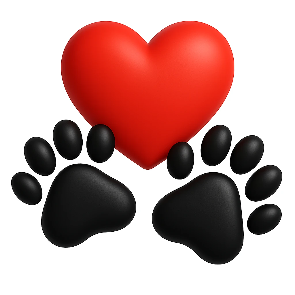 Make the puppy paws black, keep the heart and original style (original style was microsoft style 3d fluent emojis) emoji
