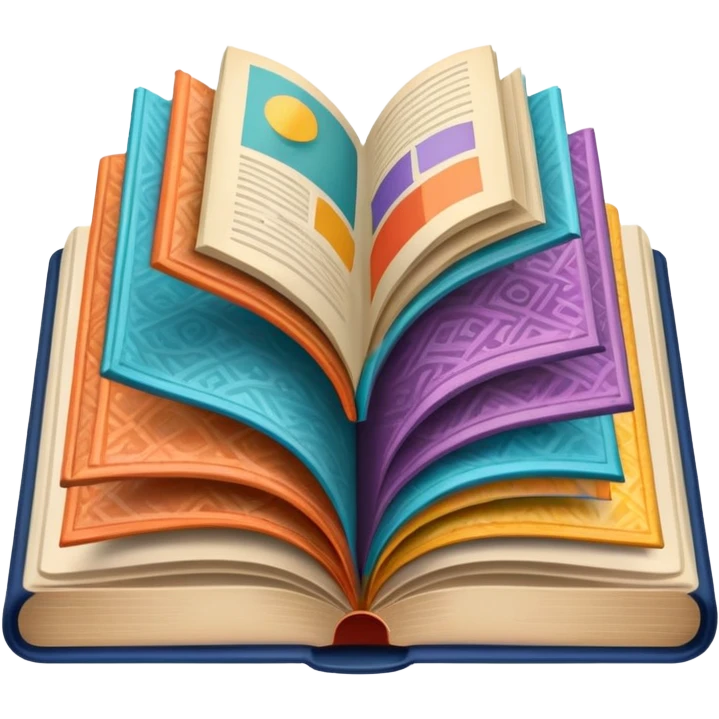 an open book with wallpaper samples. emoji