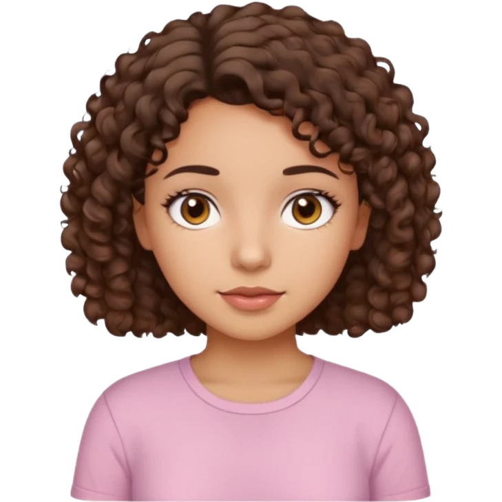 A Latina girl with brown eyes and short curly hair with a light pink shirt emoji