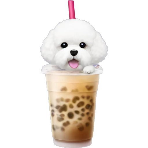 Bichon Frise dog with bubble tea emoji