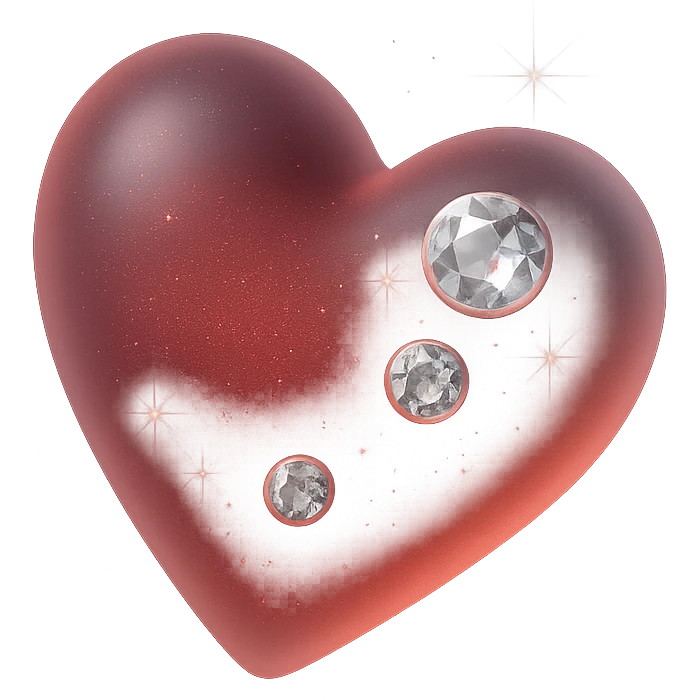 tiny red heart, pastel red enamel, sparkling gems, soft glowing effect, extra glitter accents, matte glass style emoji