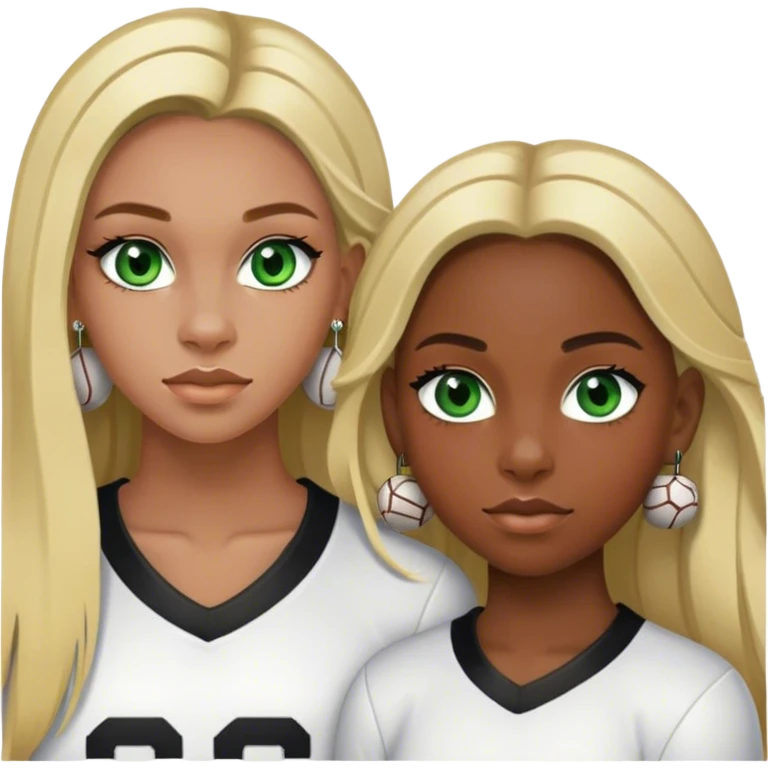Black girl with Chanel earrings, green eyes.with Long blonde hair with edges. With a football tight end white with brown hair  emoji