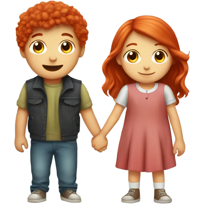 Kids boy and girl red hair holding hands cute emoji
