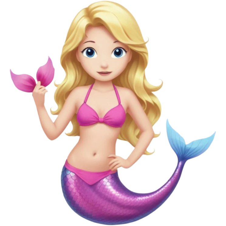 a mermaid with blonde hair and blue eyes a pink tail and a pink bikini top emoji