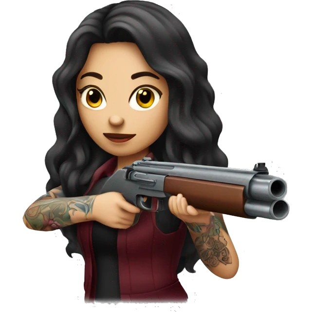 Beautiful tattooed burgundy long haired woman shooting a gun emoji
