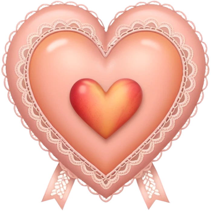 cute baby pink peach colored heart with lace trimming and with a lace ribbon emoji