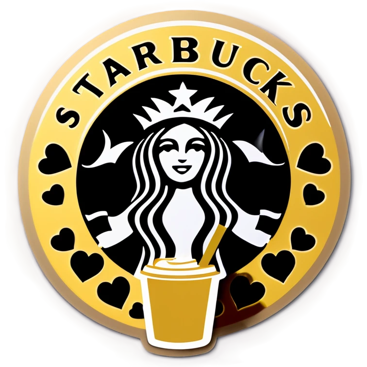Gold Starbucks with hearts emoji
