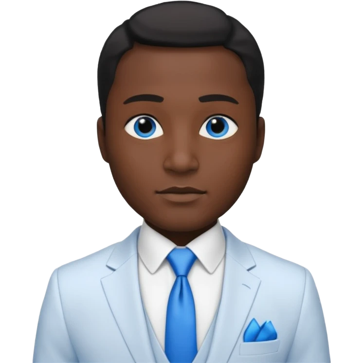 businessman, black skin, black eyes, white suit, blue tie emoji