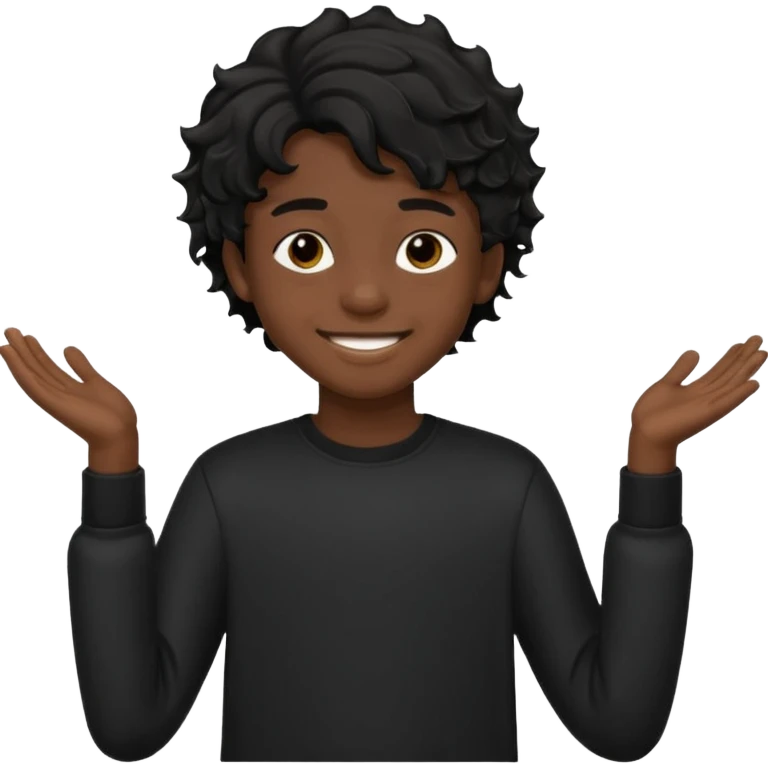 Menino de 15 anos de cabelo ondulado preto e de roupa preta emoji
