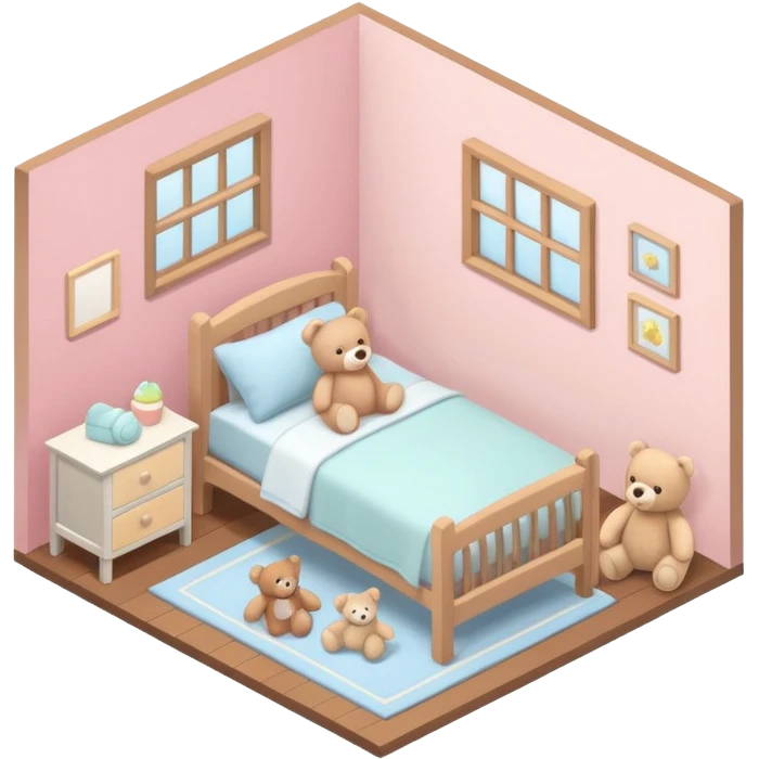 isometric baby room, Cozy baby room with crib and teddy bear emoji