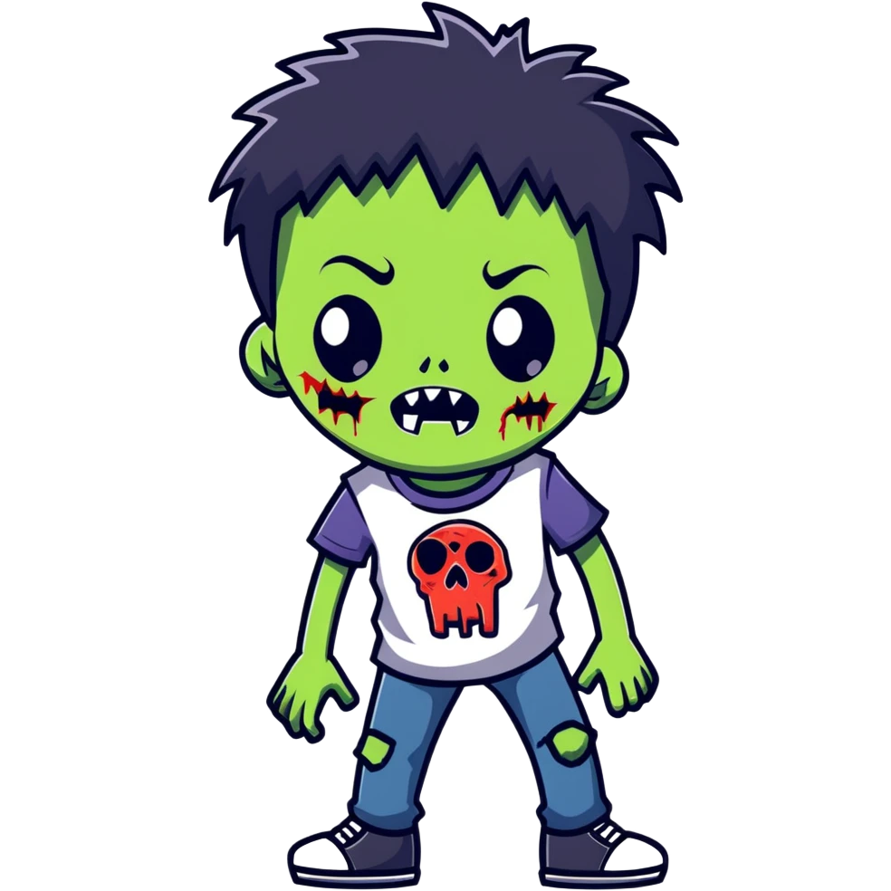 boy zombie with black hair, emo style emoji