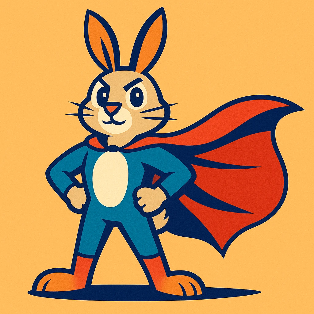 a heroic rabbit in a cape emoji