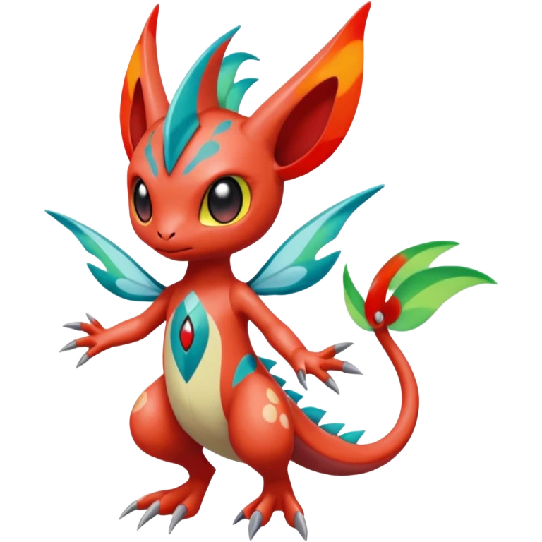 Splash-patterned emotional sparky sparky boom boom painful Meloetta-Guilmon-Salandit-Celebi-Pokémon-Fakémon-fusion-hybrid-creature emoji