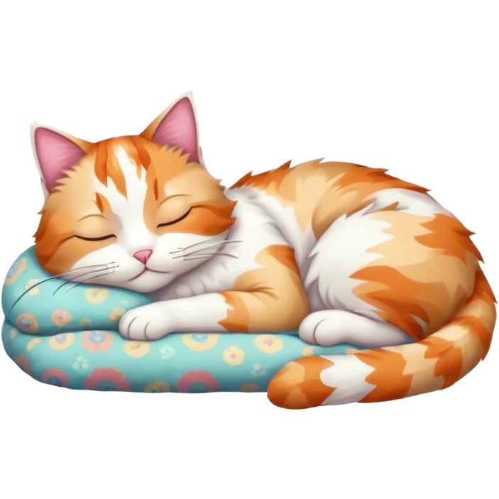 full body colourful light patched calico + white tabby cat sleeping emoji