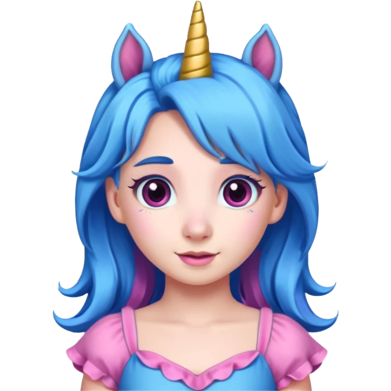 Unicorn with a pink dress and blue hair  emoji