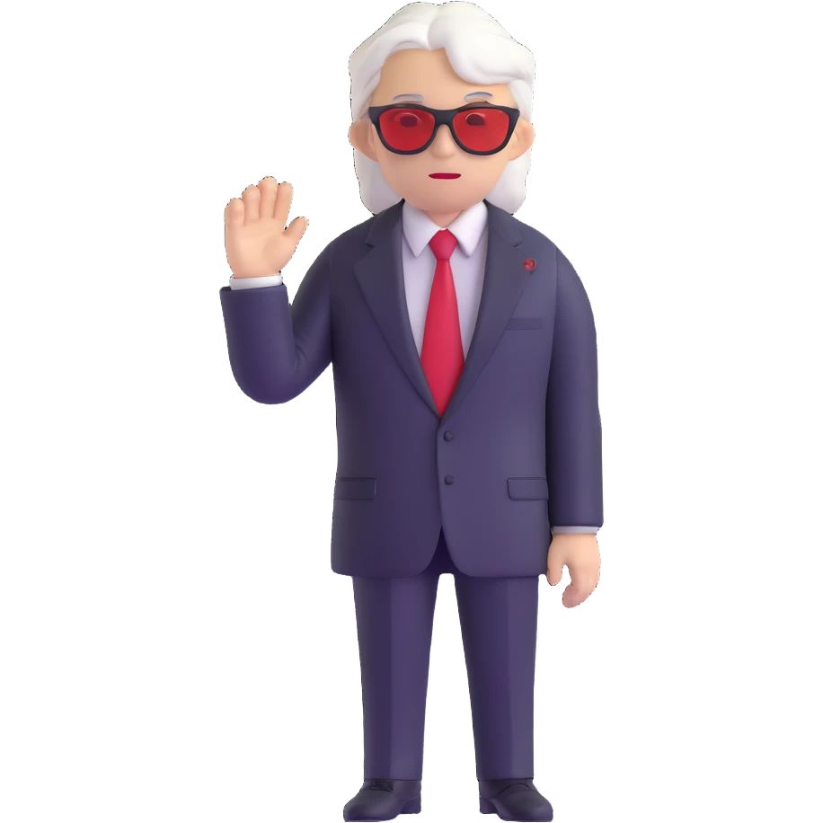 Satoru Gojo anime character with white hair, black suit, red tie, and sunglasses emoji