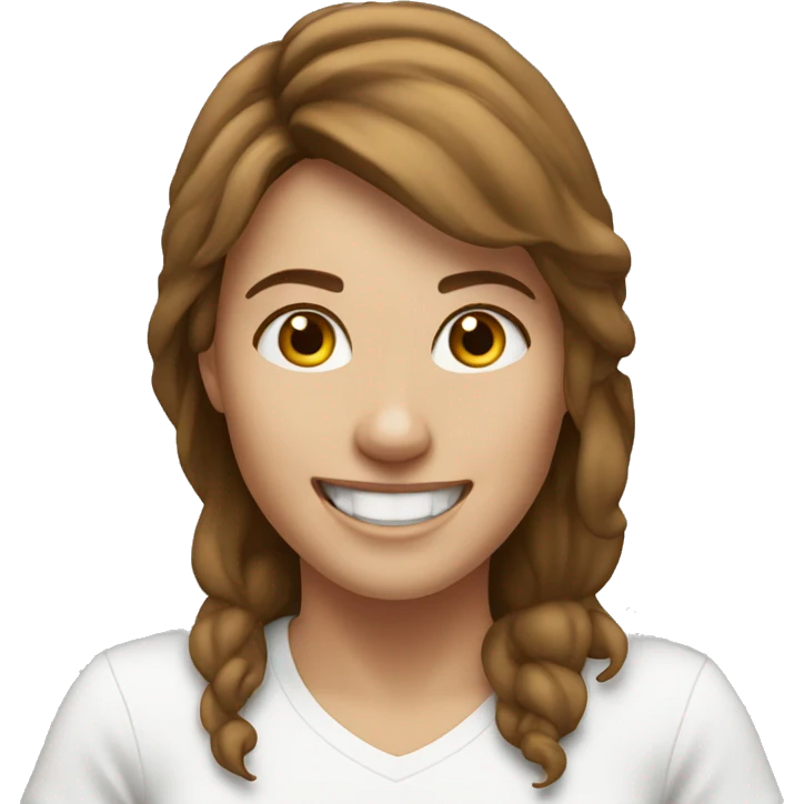 white woman very happy, brown hair in a white tshirt emoji