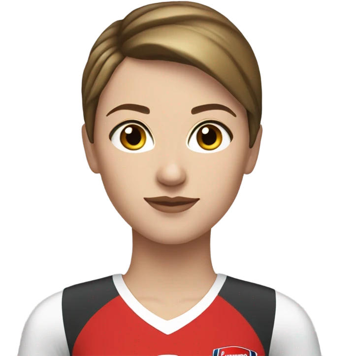 Pretty white woman with short brown hair wearing an Arsenal jersey and black leggings emoji