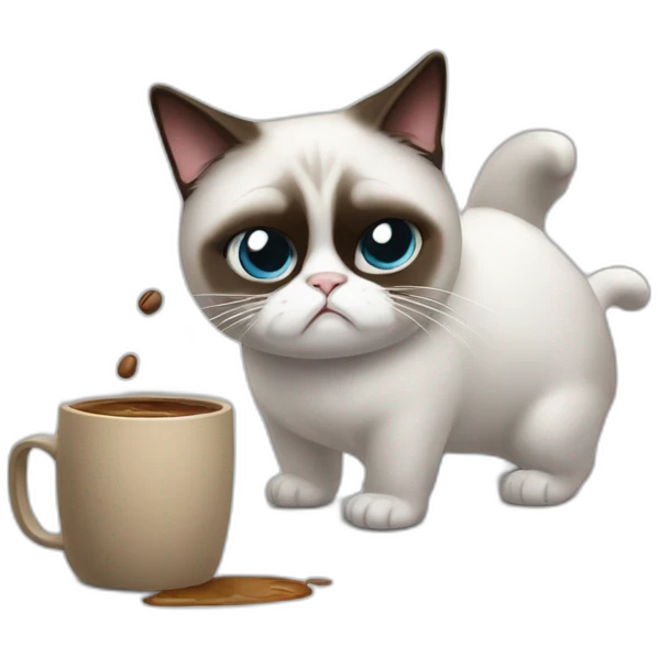 grumpy cat drops a coffee mug on the floor emoji