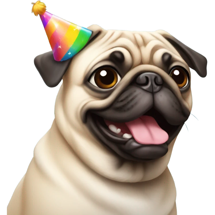 Pug wearing a birthday hat emoji