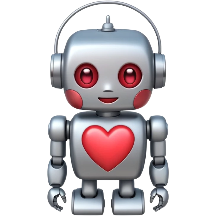 cute robot with heart antenna, blushing cheeks, color #b0f2f8, apple emoji style emoji