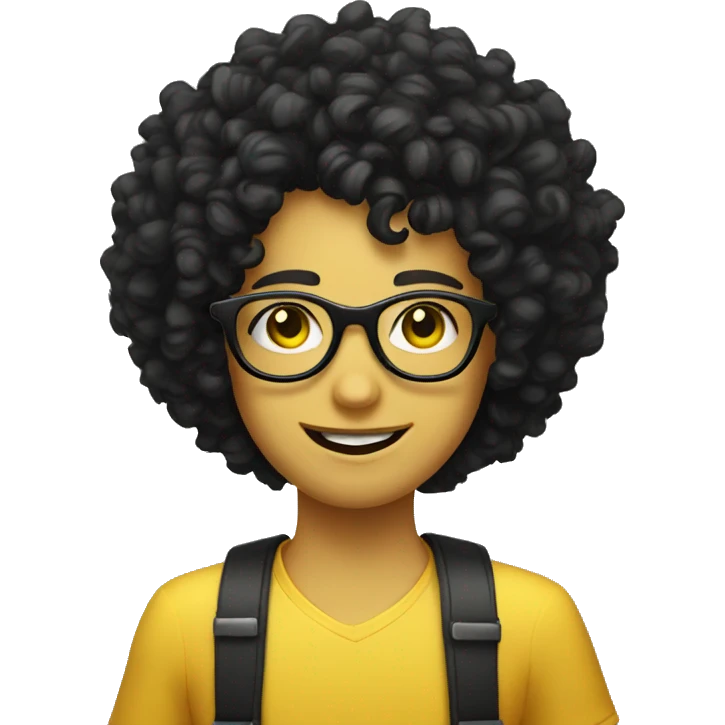 A simple yellow smiley but with black hair curly perm and glasses emoji