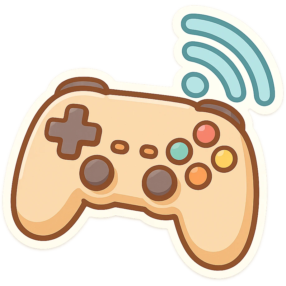 gamepad with waves symbolizing streaming, chibi stickers style, cartoonish, friendly emoji