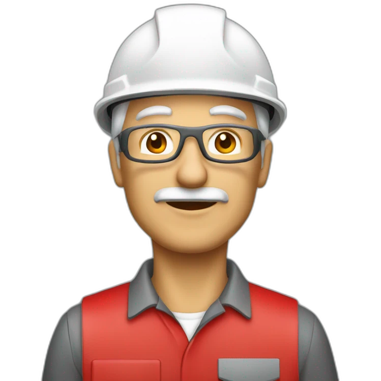 Industrial professional senior mechanical fitter working with a helmet red and red clothing emoji