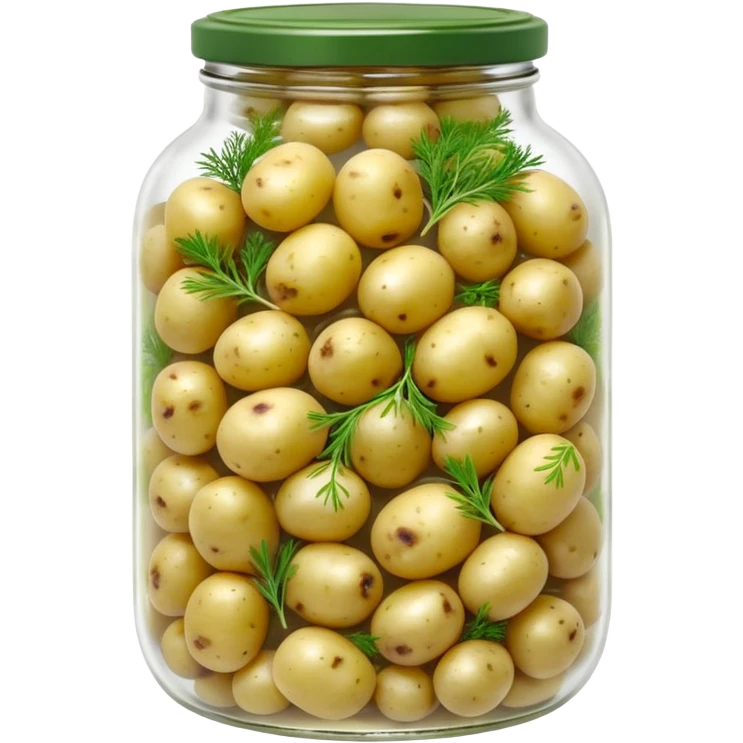 A round jar of small pickled potatoes with sprigs of dill floating inside.









 emoji