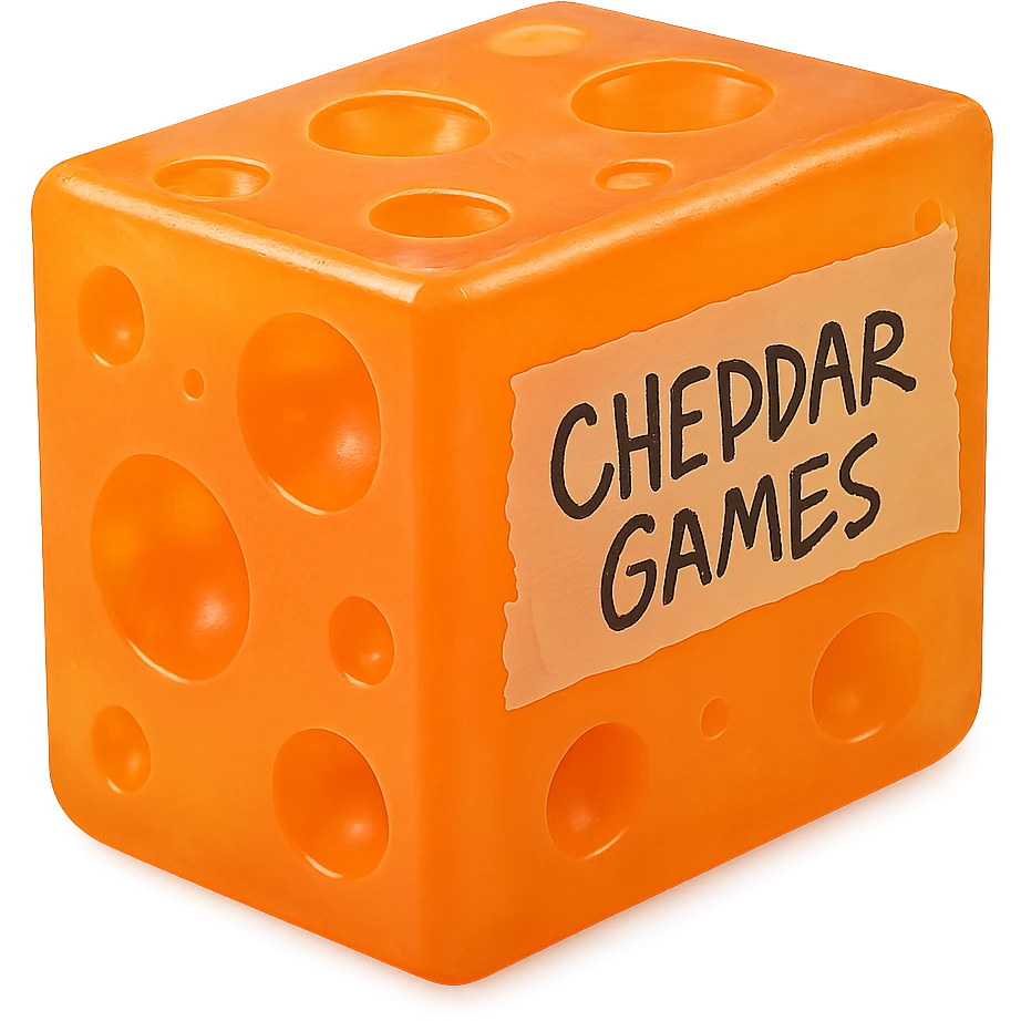a clear, transparent orange block of cheddar cheese with holes like Swiss cheese, clear-orange translucent glowing body, hyper-detailed plastic texture like a 90's toy, soft reflections on soft flat plastic, soft and almost squishy, some cloudiness, not shiny, hyper-realistic, retro, highly detailed, appealing, glowing a little, a piece of tape messily taped to the side with 'Cheddar Games' written in messy Sharpie, extremely high quality, no background emoji