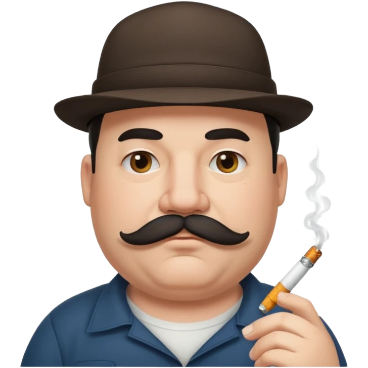 a fat father in a flat-brimmed cap with a tattoo, a cigarette in his mouth, and a mustache. emoji