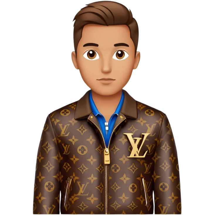stylish man wearing Louis Vuitton jacket with LV monogram pattern emoji