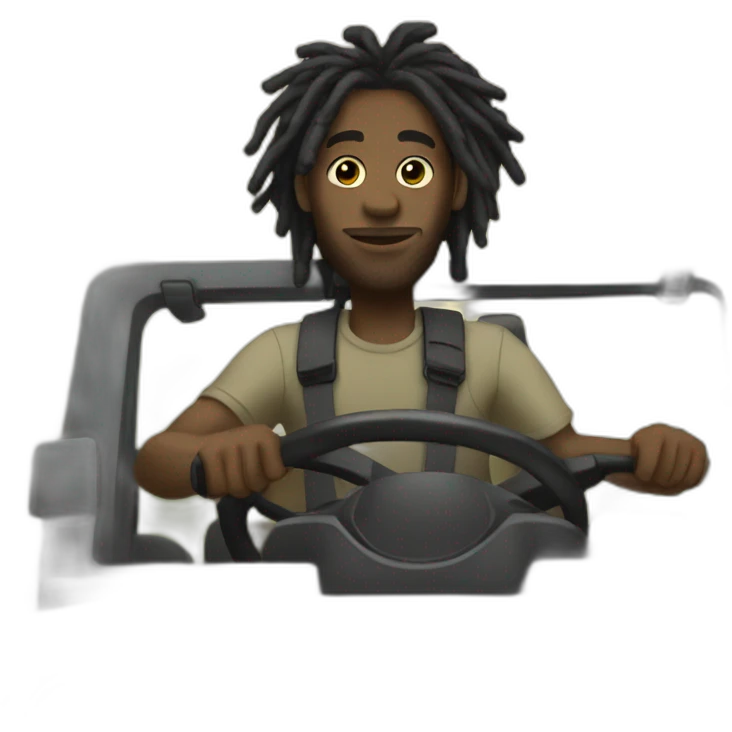Black man with dreads driving a jeep emoji