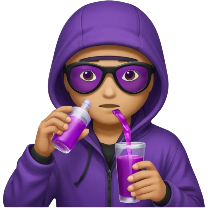 Ninja with a hood and shades on drinking a purple liquid  emoji