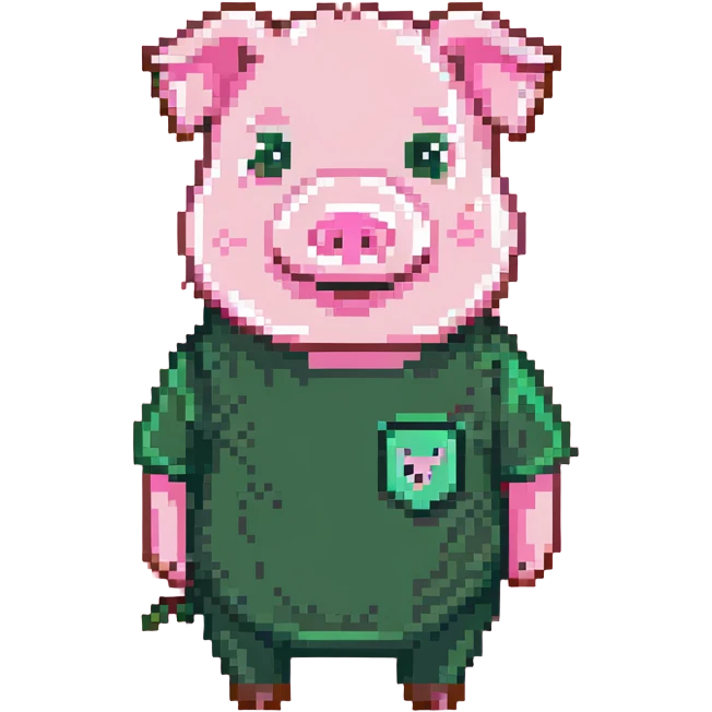 pig with a beard wearing a green T-shirt emoji