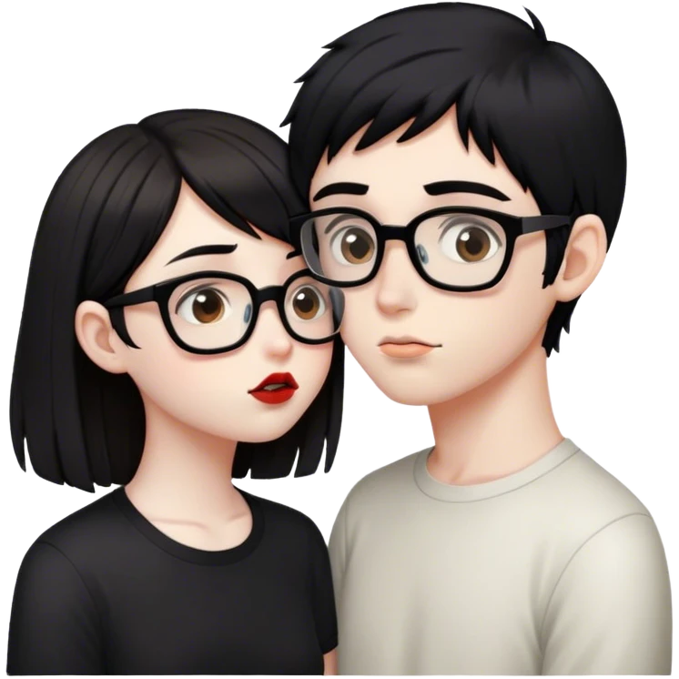 Nerd boy with brown hair kissing emo girl with black hair and no glasses emoji