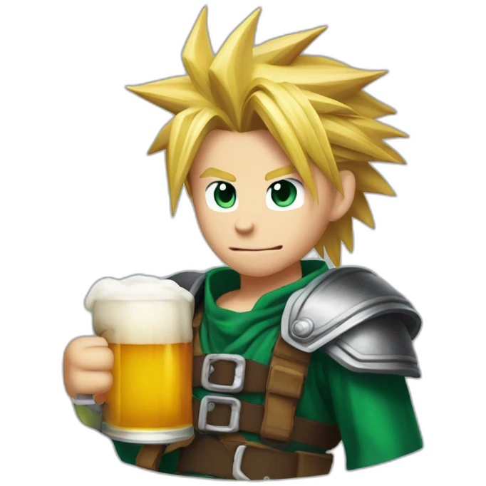 cloud strife holding a beer emoji